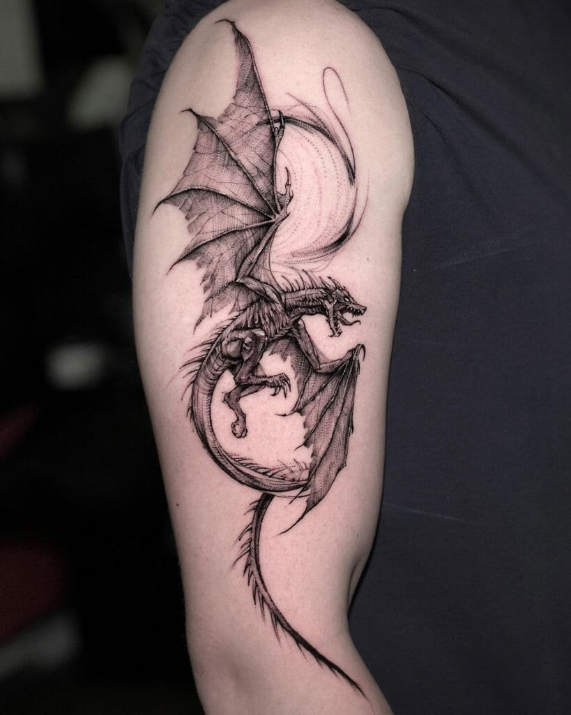 Black DotWork Dragon Tattoos For Women