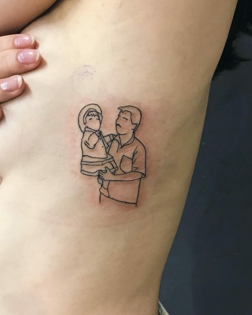 Black Outline Father Daughter Tattoo
