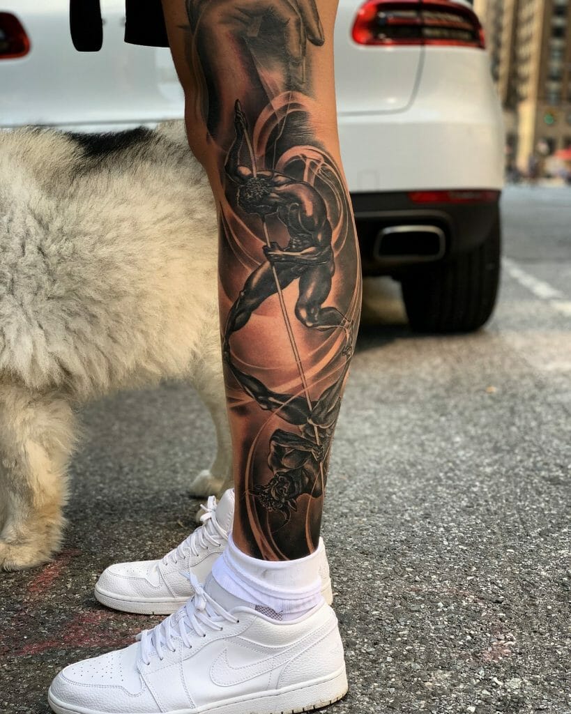 Black & White Leg Sleeve Tattoos For Men