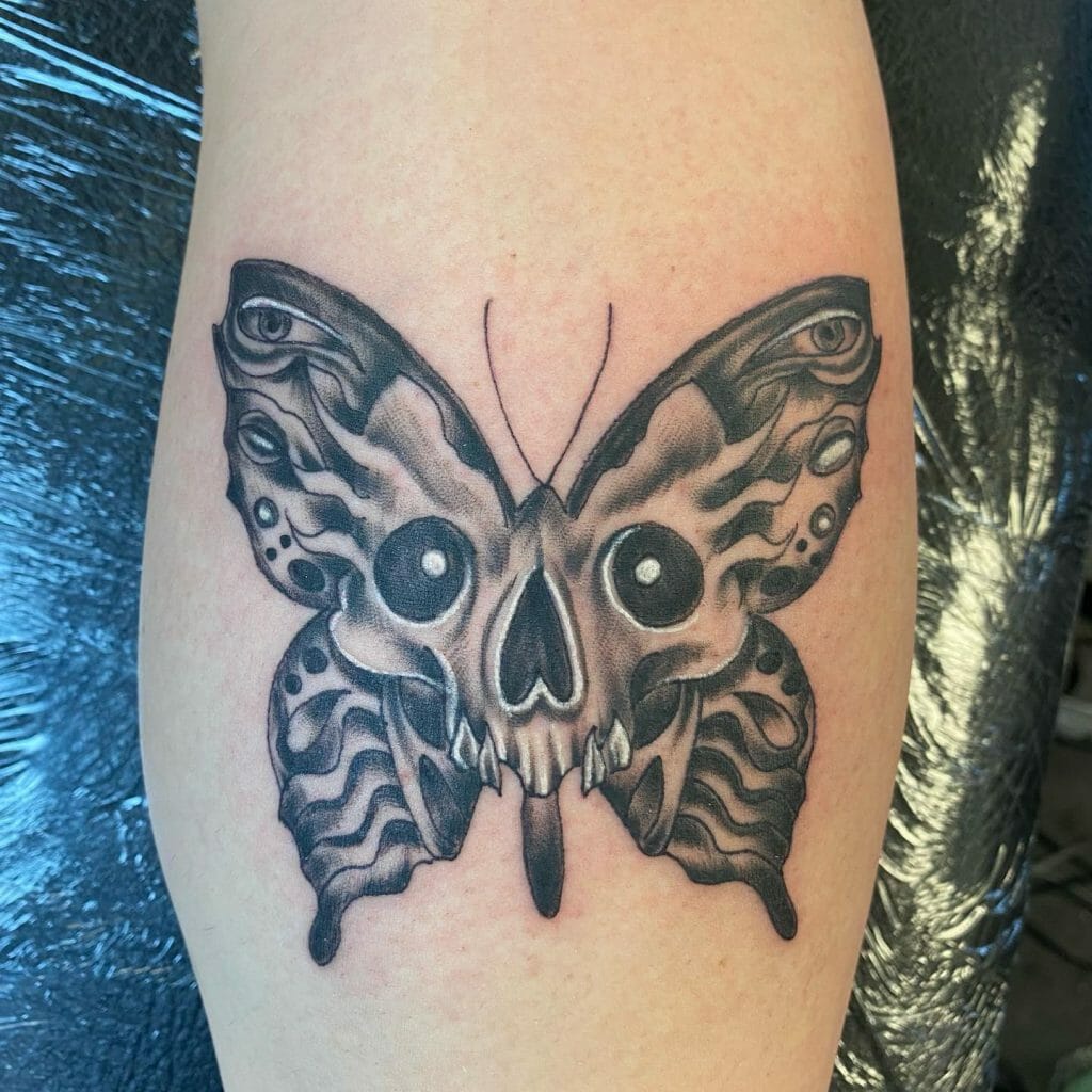 Black and Grey Butterfly Skull Tattoo