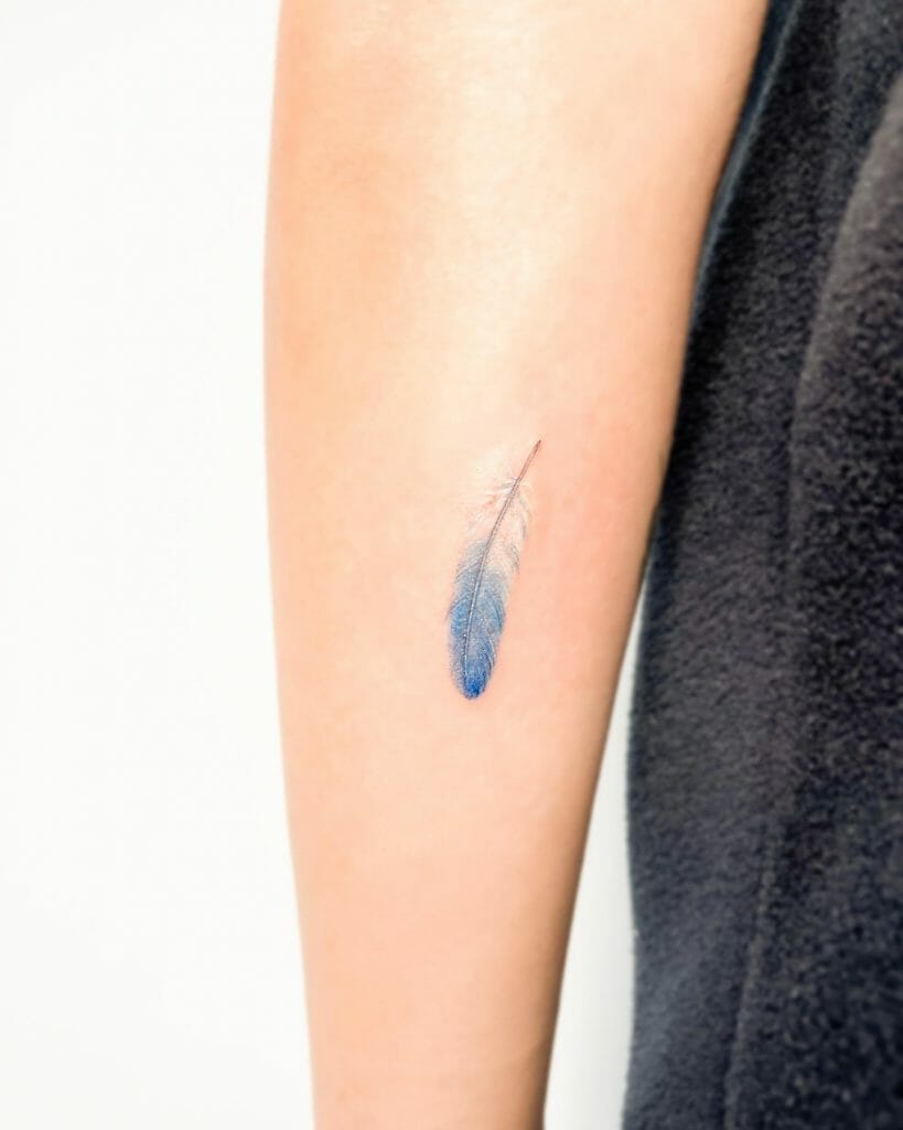 Blue And White Feather Tattoo