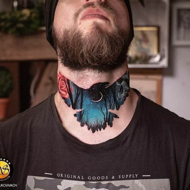 Blue Black Viking Raven Tattoo