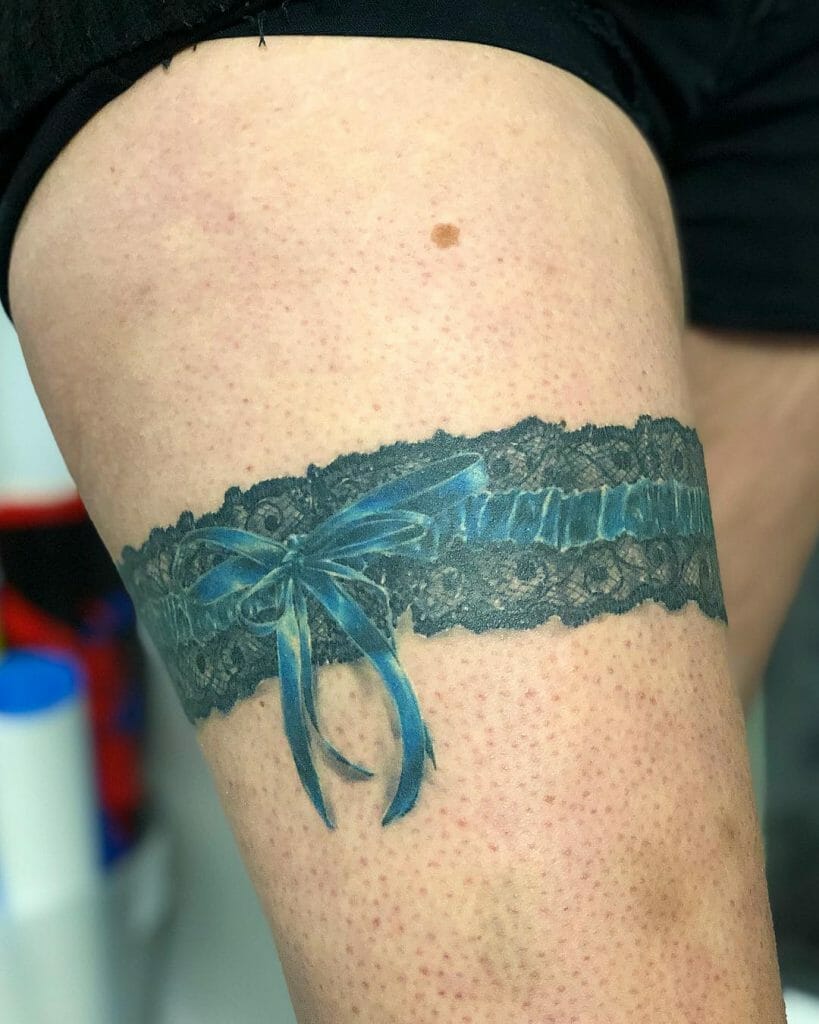 Blue Ribbon Bow Tattoo And Garter