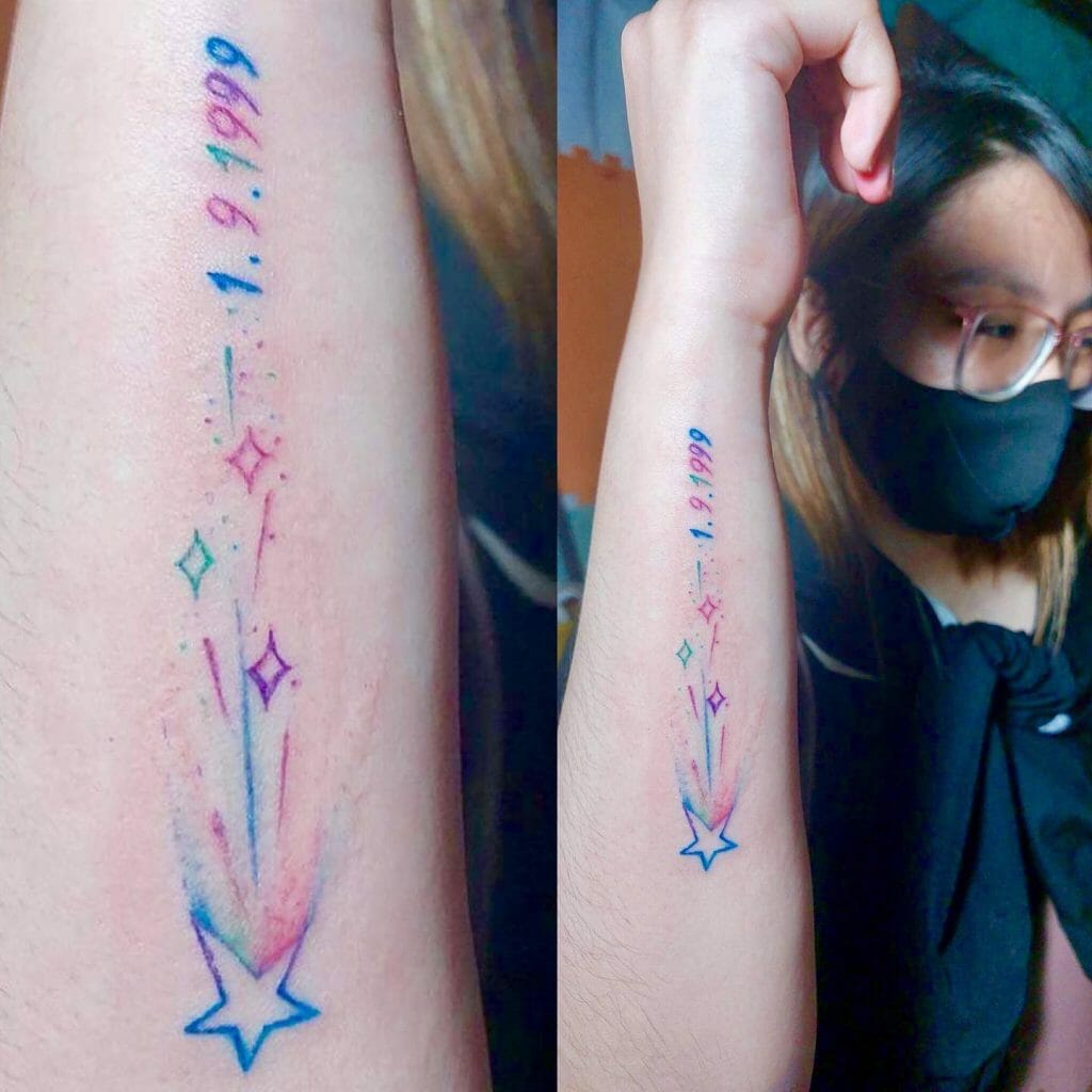 Bright And Colorful Birth Date Tattoos