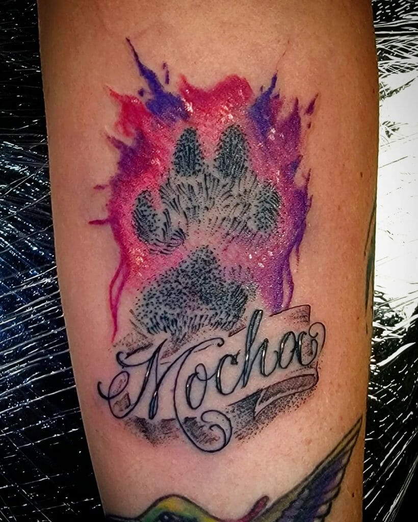 Bright And Colorful Dog Paw Tattoo Designs