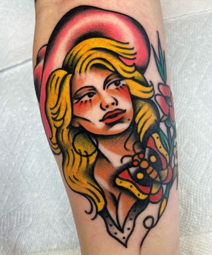 Bright And Colorful Dolly Parton Tattoo Designs