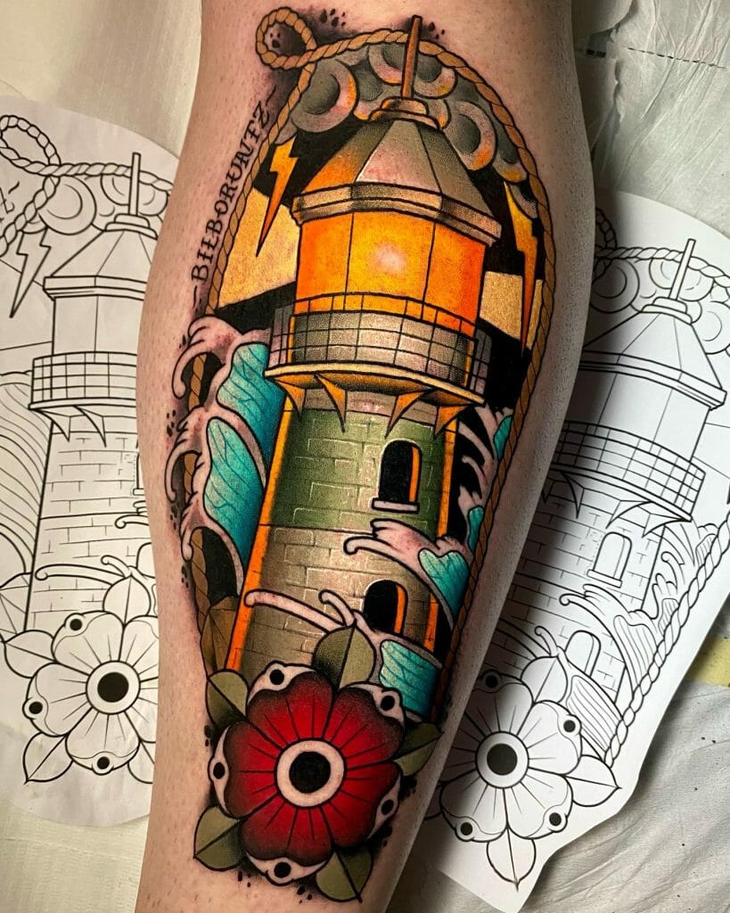 Bright And Colorful Lighthouse Tattoo Designs