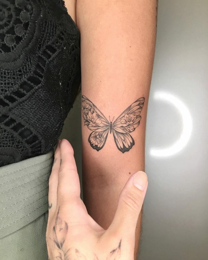 Butterfly Wings X Flowers Tattoo Design