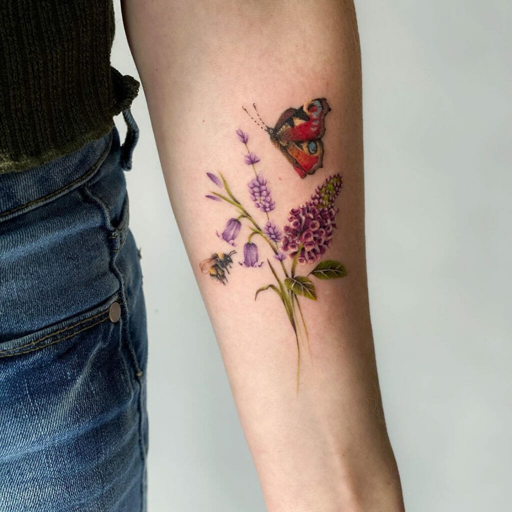 Butterfly With Lavender Tattoo