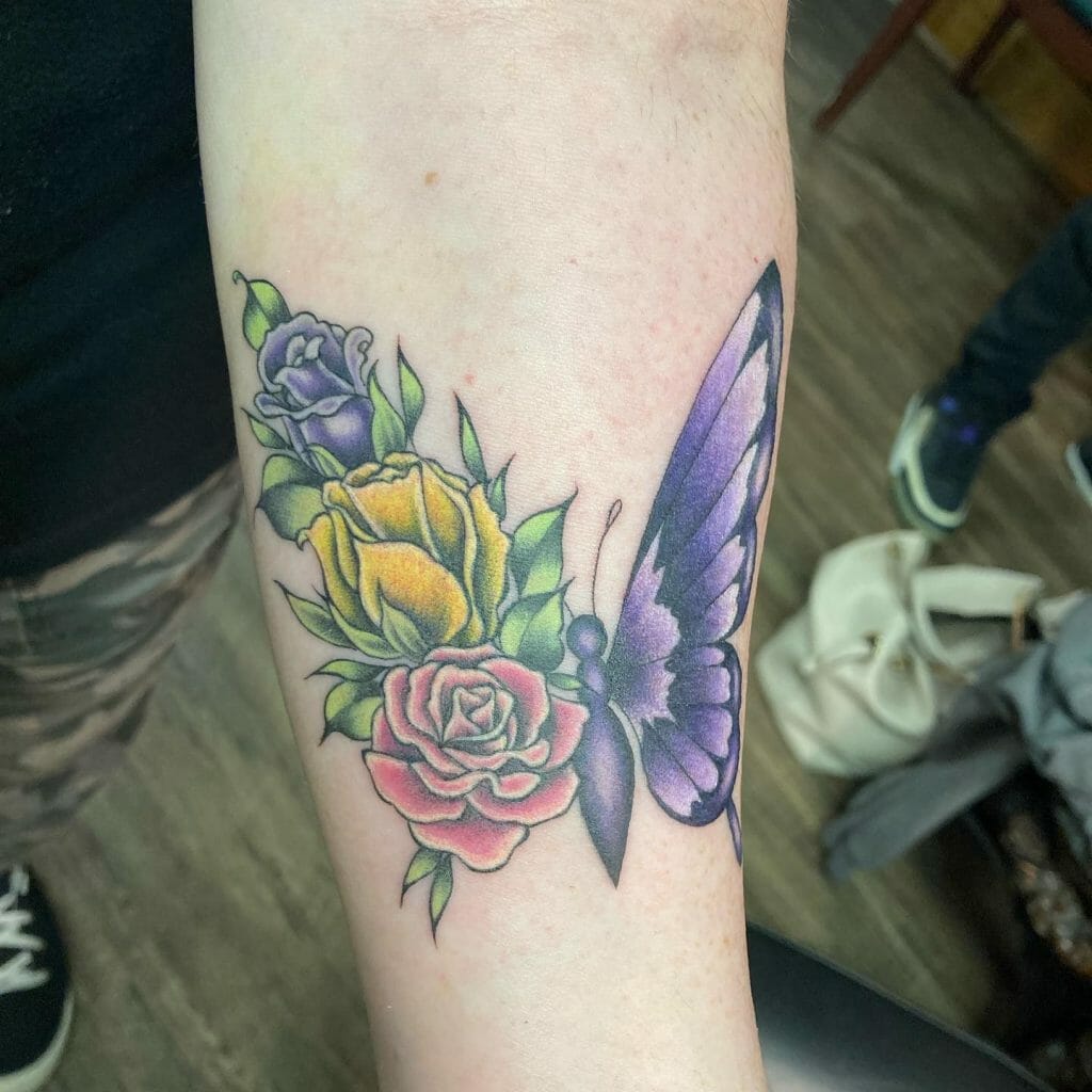 Butterfly With Red Roses Tattoo