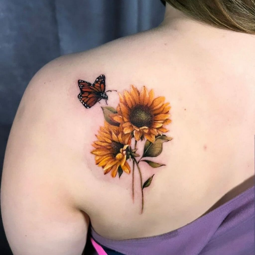 Butterfly With Sunflower Tattoo
