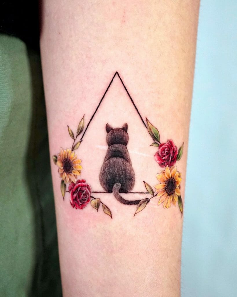 Cat, Rose, And Sunflower Tattoo Ideas