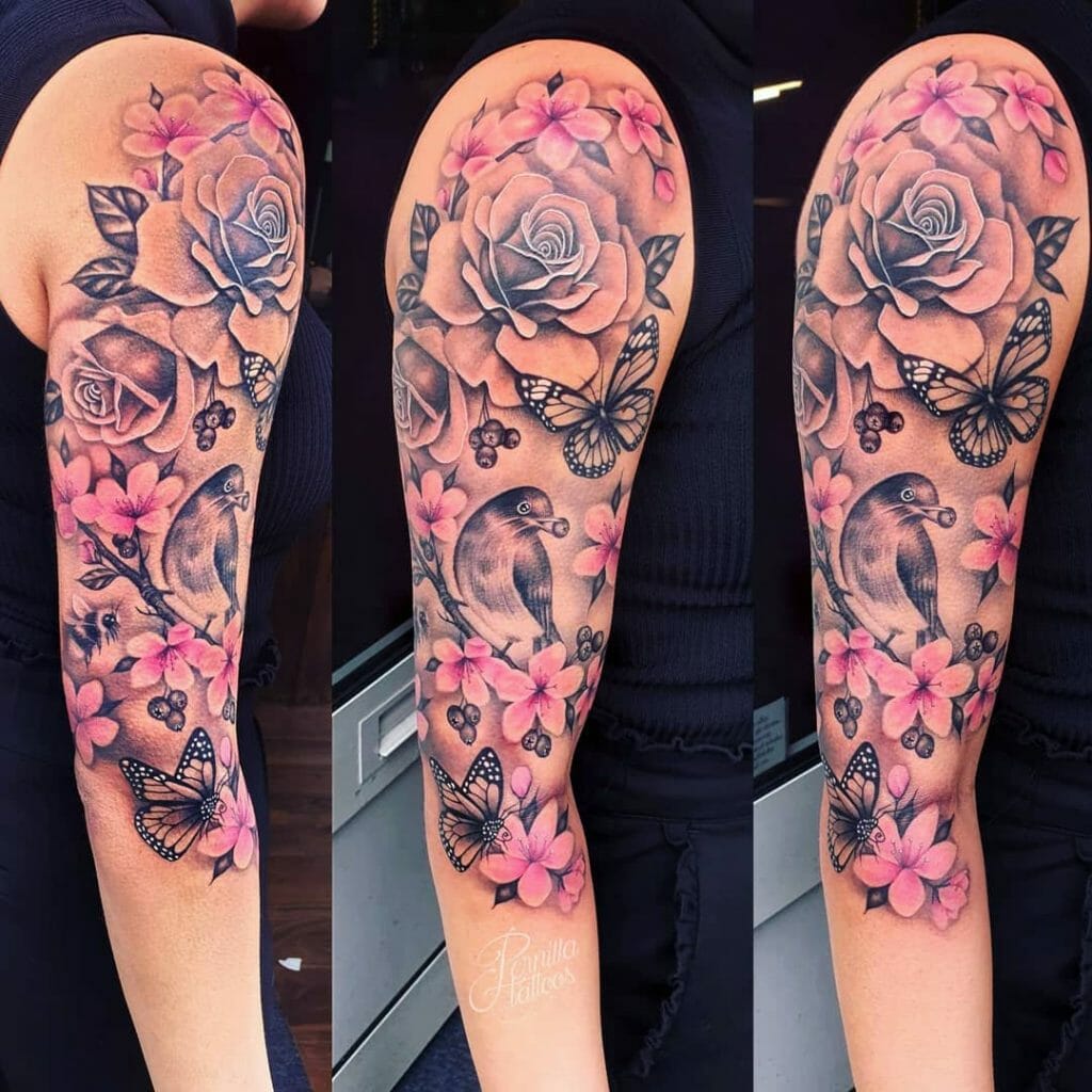 Cherry Blossom Sleeve Tattoo Design
