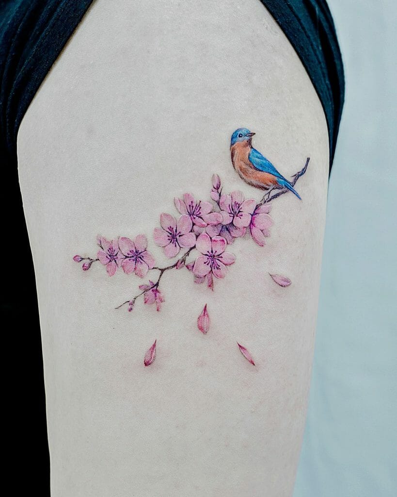 Cherry Blossom With Bird Tattoo Designs