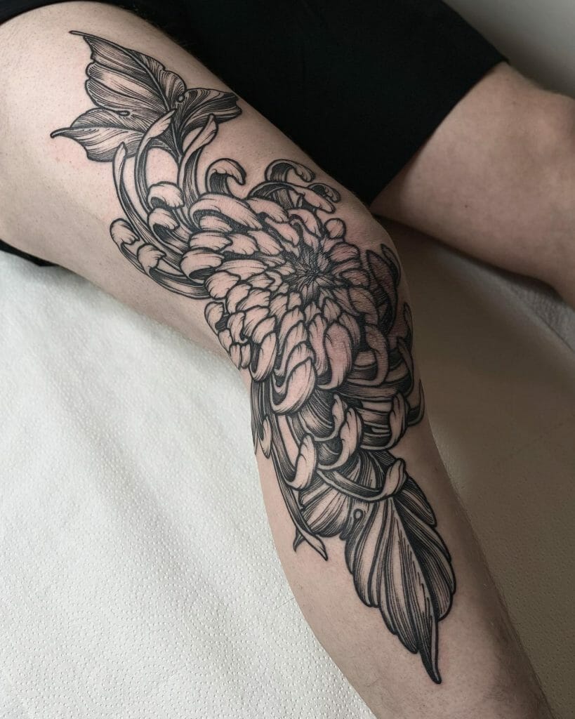 Chrysanthemums Thigh Tattoo Ideas