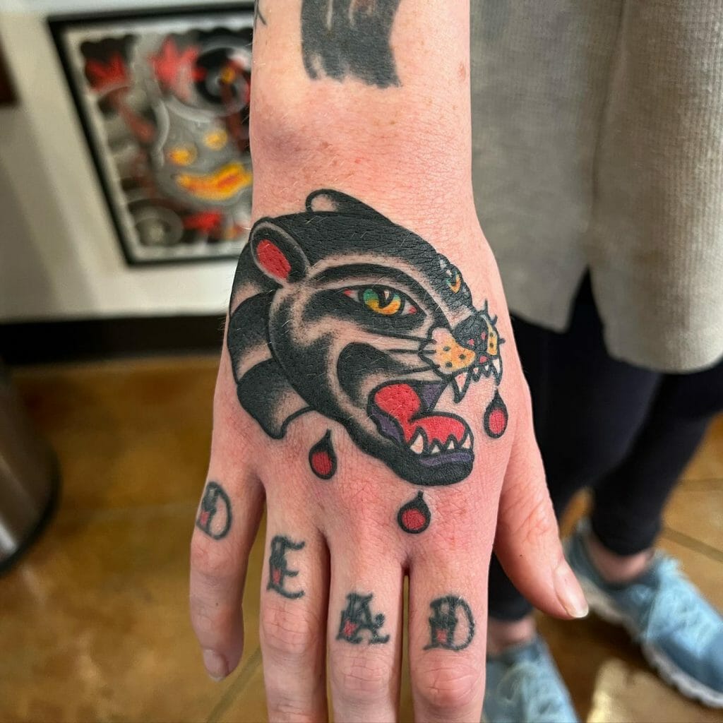 Classic Hand Panther Head Traditional Tattoo Design