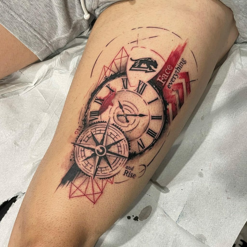 Clock And Compass Tattoo
