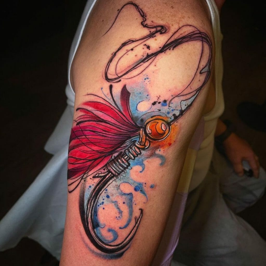 Colorful Fish Hook Tattoo