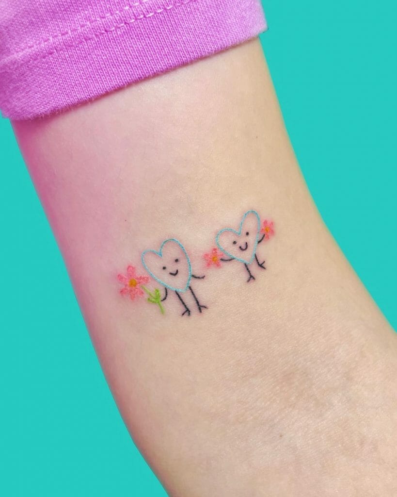 Colorful Two Hearts Cute Tattoos