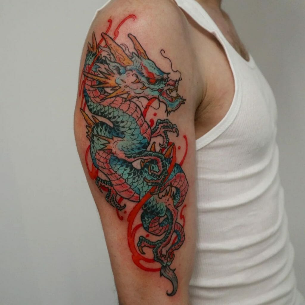 Colorful Yakuza Dragon Tattoo design