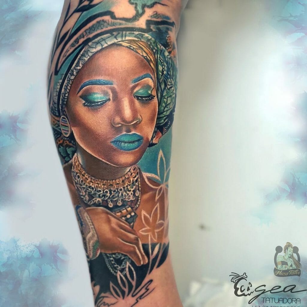 Coloured African Tribal Woman Tattoo Style