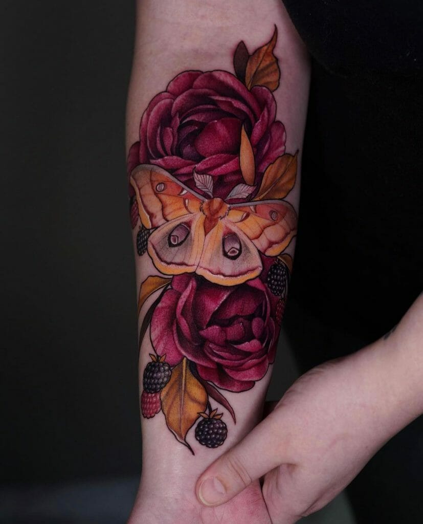 Colourful Butterfly And Rose Tattoo