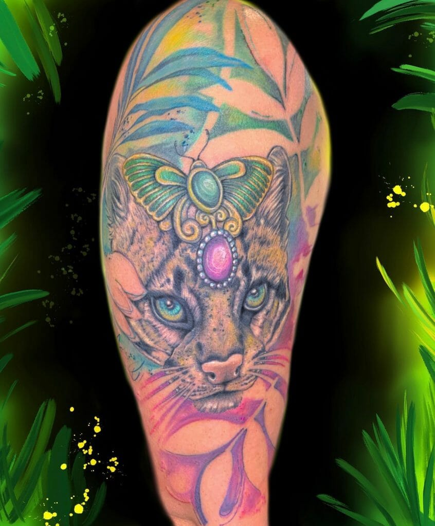 Colourful Cat Cool Half Sleeve Tattoo