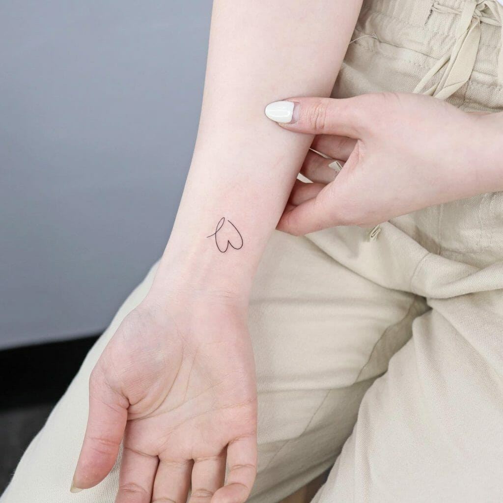Continuous Line Outline Wrist Heart Tattoo