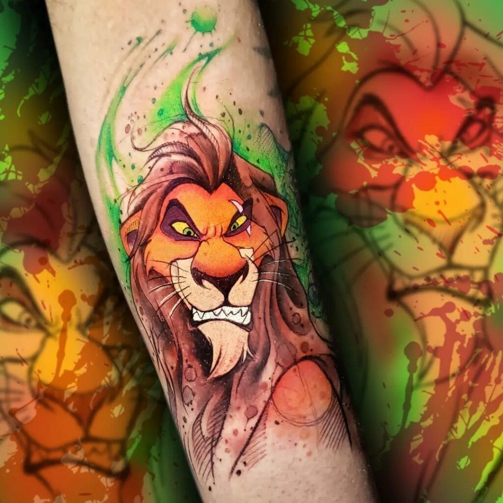 Cool Lion Water Paint Tattoo To Turn Heads