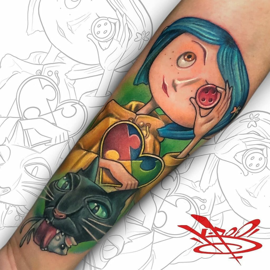 Coraline Autism-Related Tattoo Design Ideas With Bright Colors