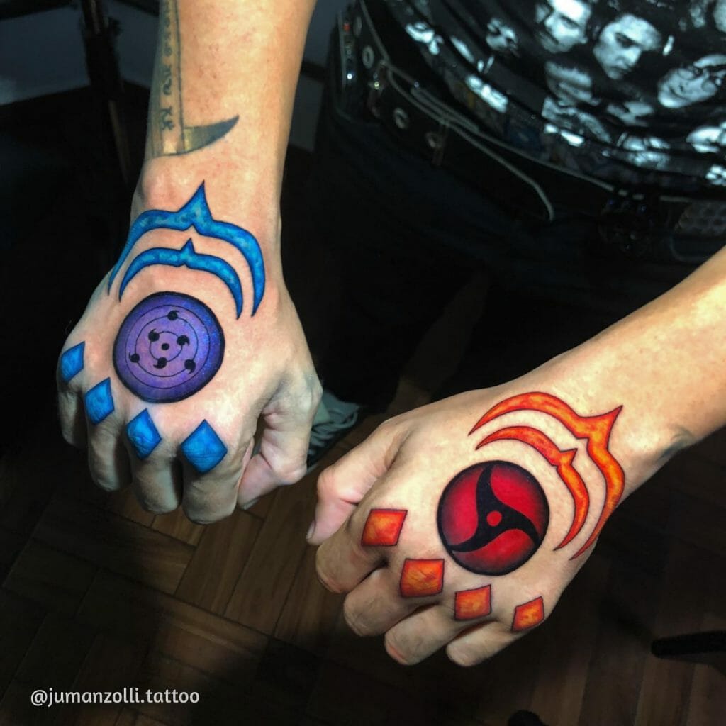 Creative Colorful Karma Seal Sharingan And Rinnegan Tattoo