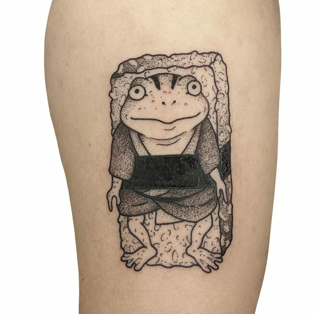 Creative Ghibli Tree Frog Tattoo Design As Sushi