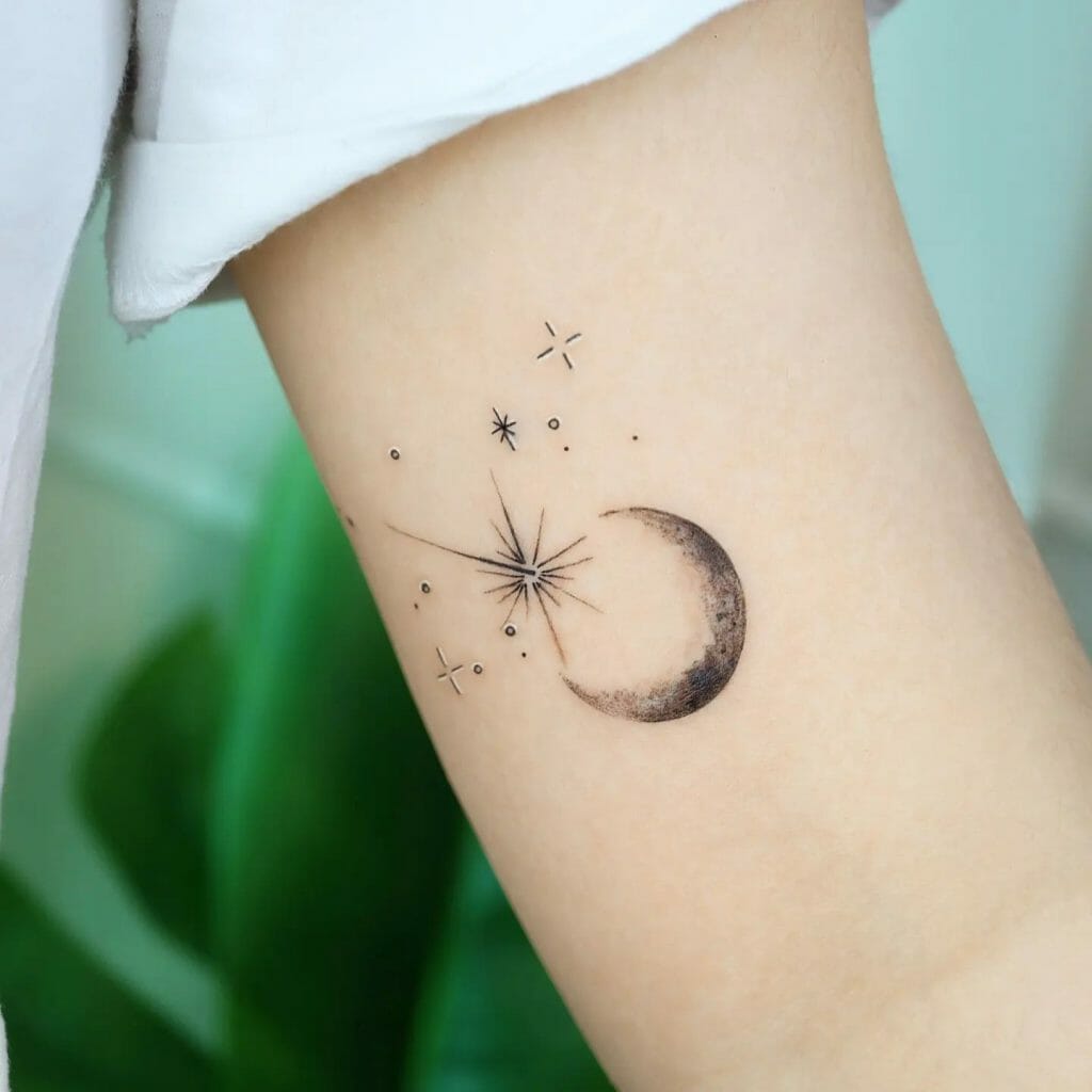 Crescent Moon And Falling Star Tattoo Ideas