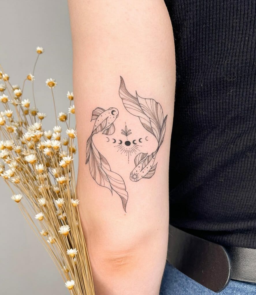 Crescent Moon Koi Fish Tattoo