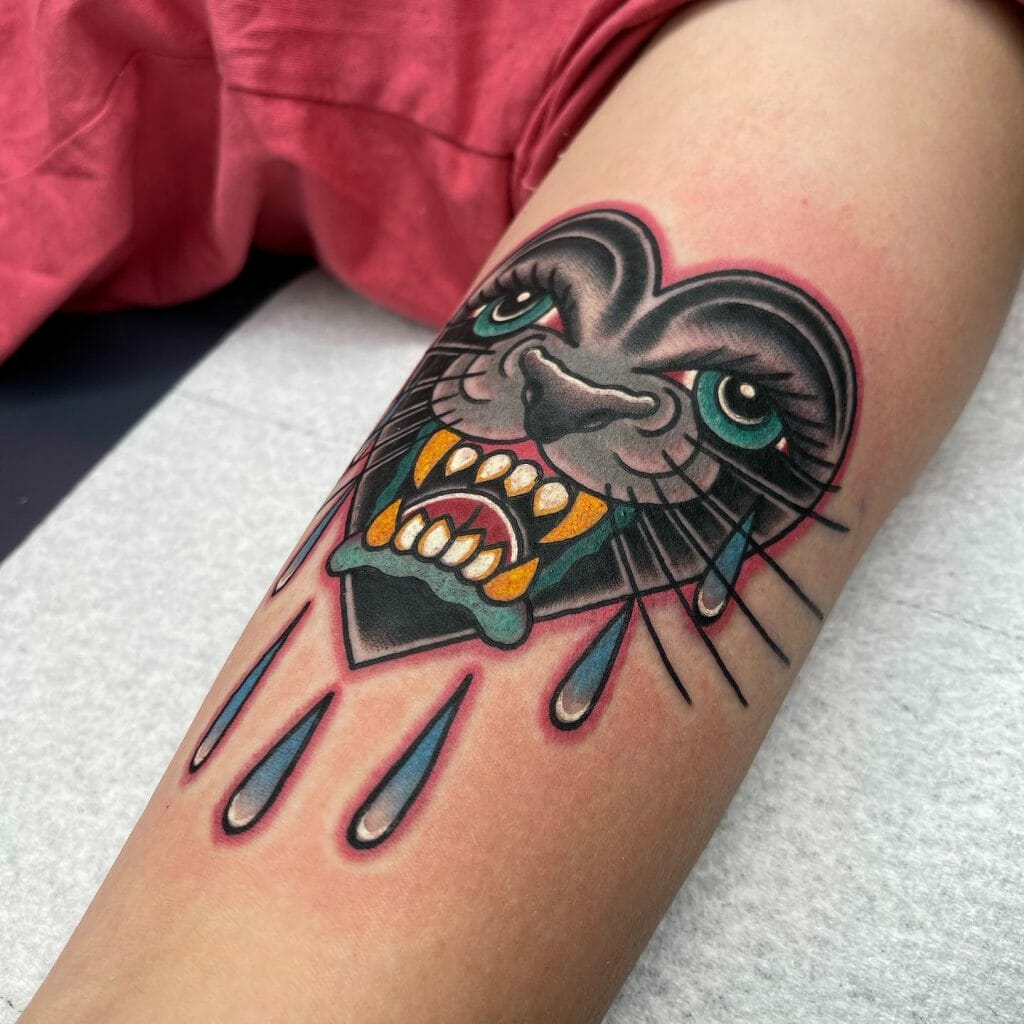 Crying Heart Black Traditional Panther Tattoos