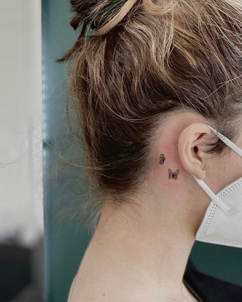 Cute Butterfly Small Tattoo Behind The Ear