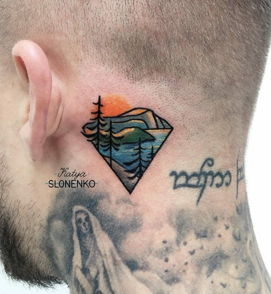 Cute Colourful Tattoo Designs Behind The Ears