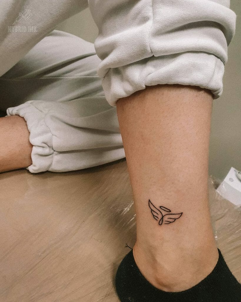 Cute and Minimalistic Angel Wings with Halo Tattoo Ideas