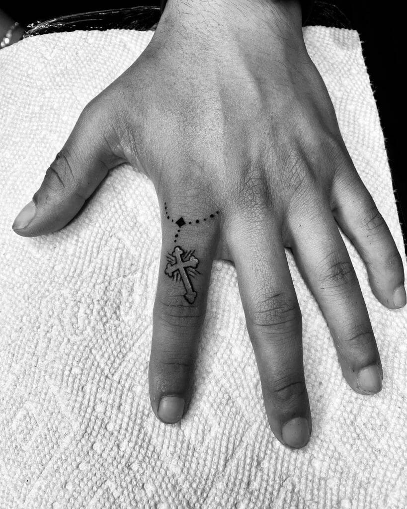 Dainty Rosary Finger Tattoo Design ideas