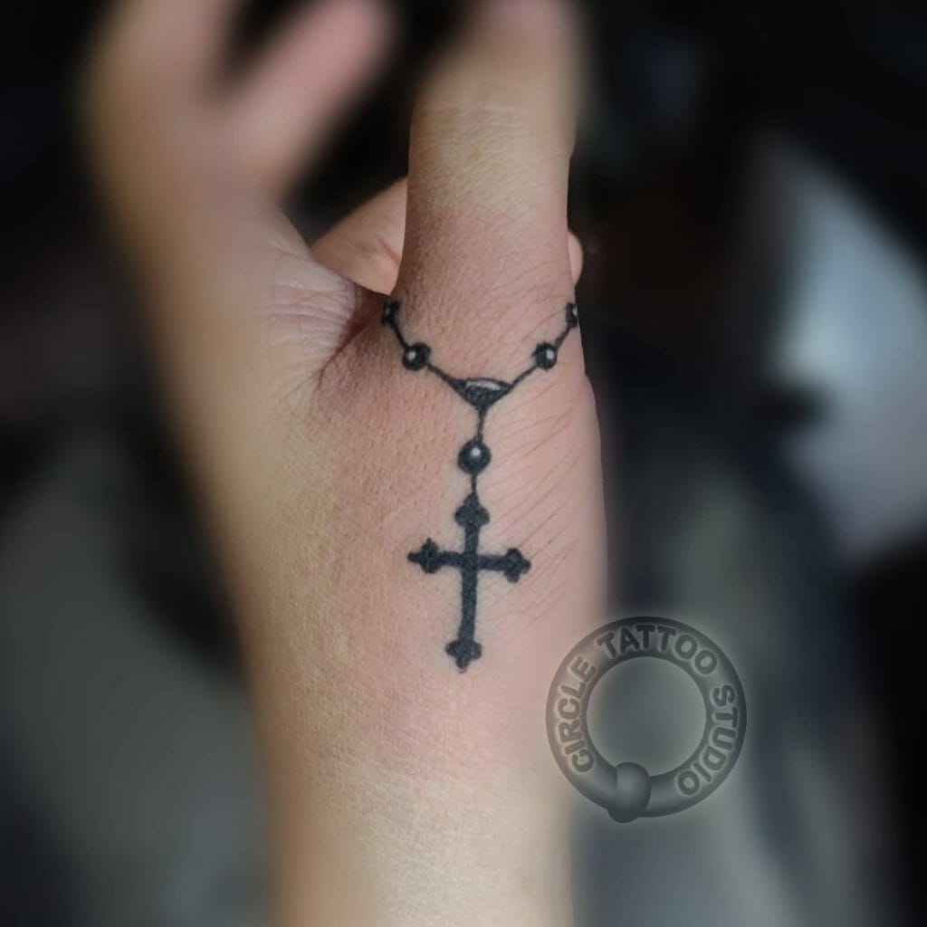 Dainty Rosary Finger Tattoo Designs ideas