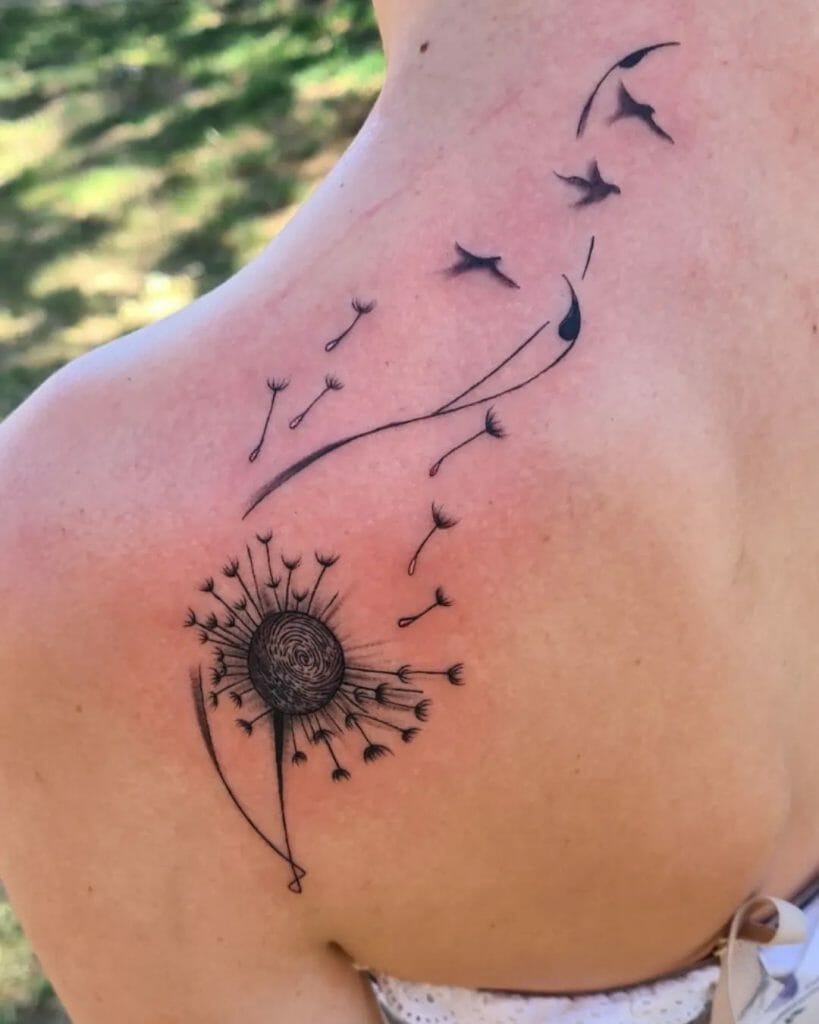 Dandelion Tattoo Combined With Bird Tattoos