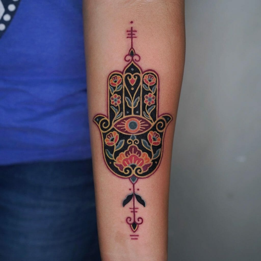 Deep Meaning Female Strength Symbol Girly Hamsa Hand Tattoo