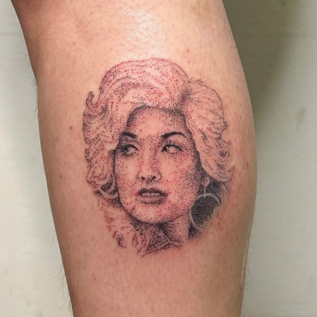 Dolly Parton Tattoo Done In Handpoked Style