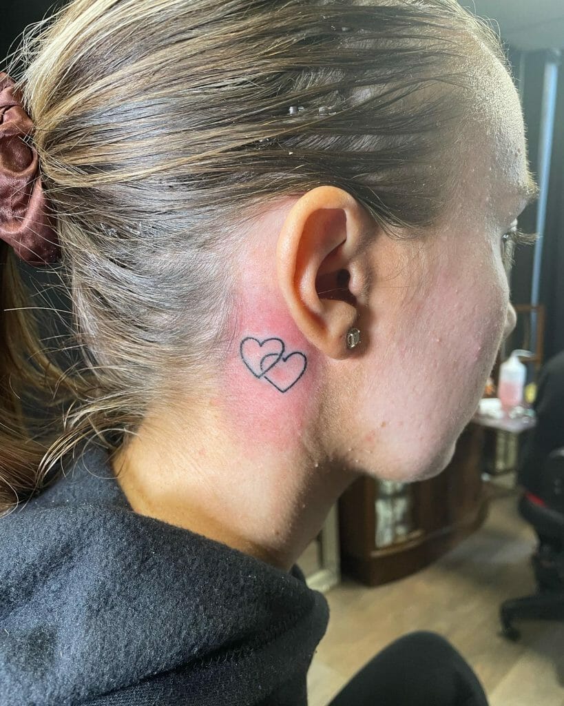 Double Heart Behind The Ear Tattoos
