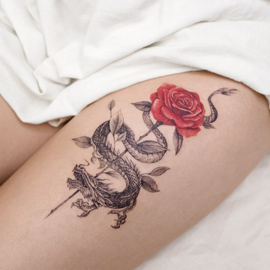 Dragon Tattoo With Roses