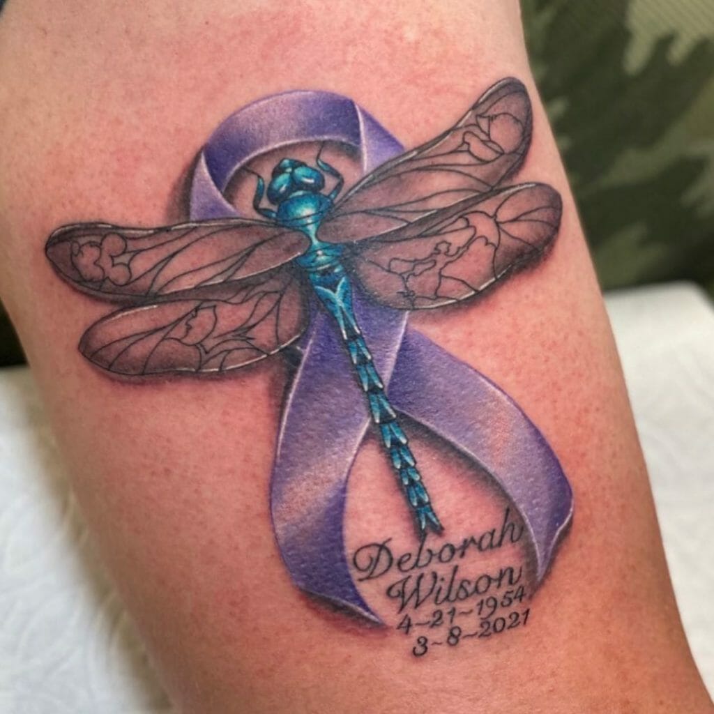 Dragonfly Lavender Ribbon Cancer Tattoo