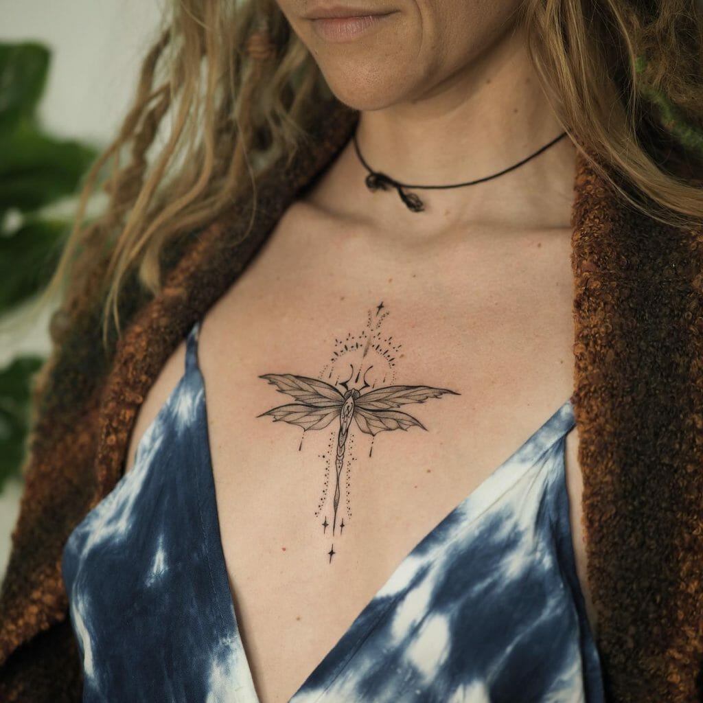 Dragonfly Tattoo Drawing On Chest