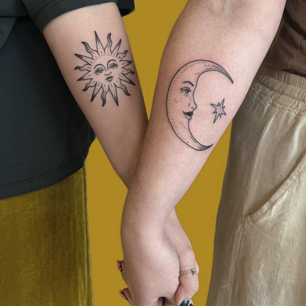 Elegant Matching Couple Matching Sun And Moon tattoo