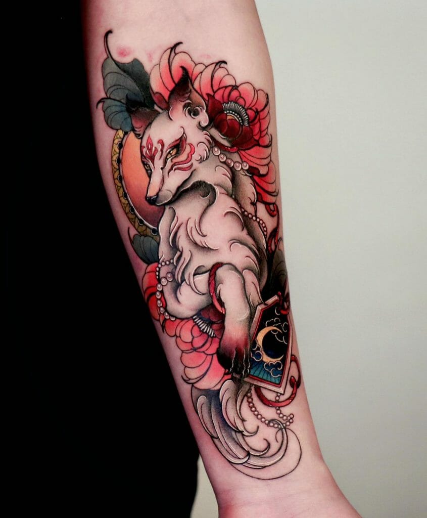 Eye-Catching Jeweled Fox Tattoo Art