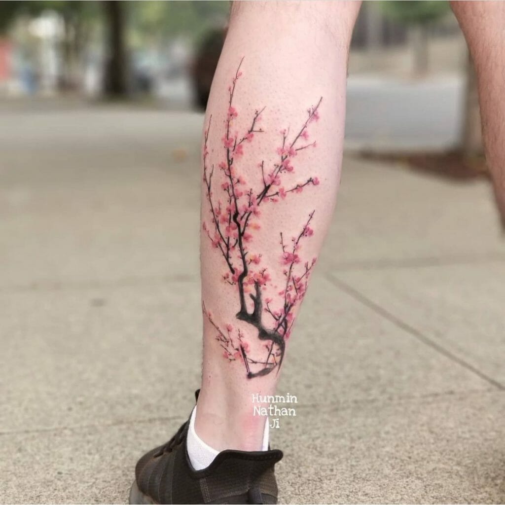 Feminine Cherry Blossom Tattoo Foot